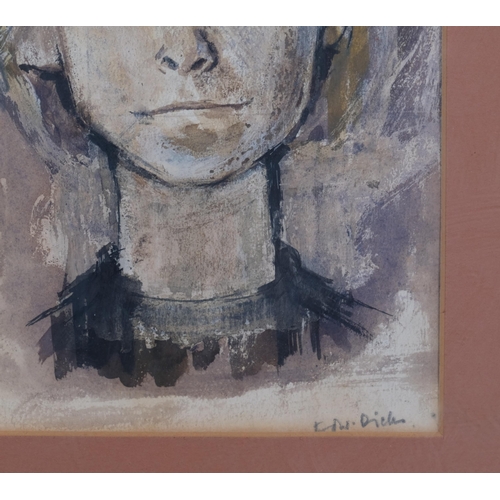 601 - Edward Dicks (1928 - 2012), head portrait of a boy, watercolour, signed, 29cm x 22cm, framed