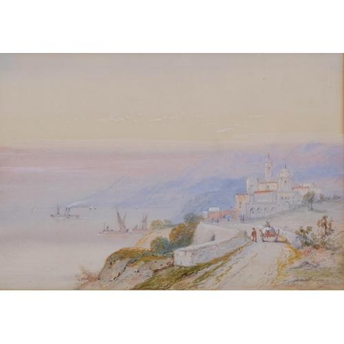 602 - Manner of Thomas Leeson Rowbotham, Italian coastal scene, watercolour, unsigned, 23cm x 35cm, framed