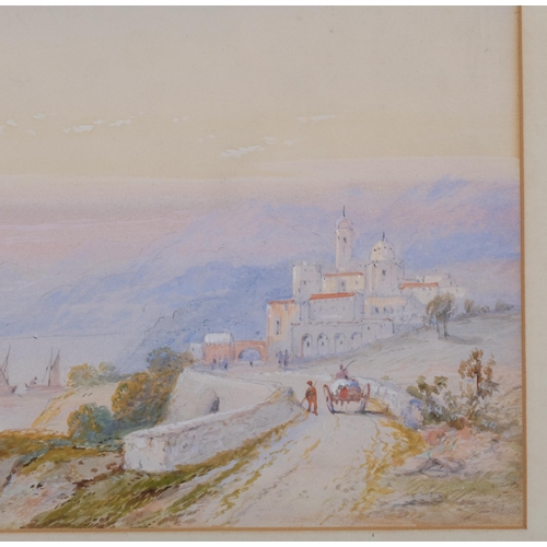 602 - Manner of Thomas Leeson Rowbotham, Italian coastal scene, watercolour, unsigned, 23cm x 35cm, framed