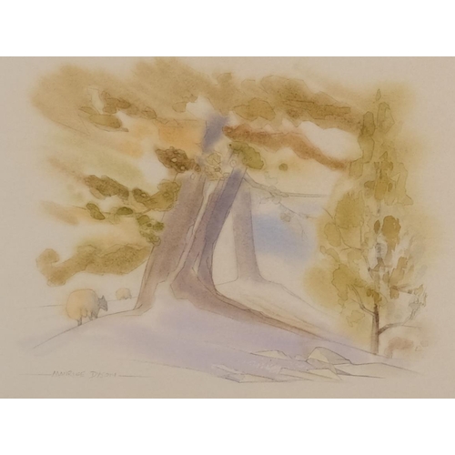 603 - Maurice Dyson, 2 stylised landscapes, watercolour, signed, 26cm x 36cm, framed