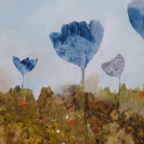 606 - Gerald Parkinson (born 1926), blue flowers, gouache on paper, signed and dated 1970, 28cm x 44cm, fr... 