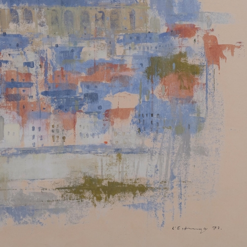 608 - C l'Estrange, abstract townscape, watercolour, signed and dated '73, 39cm x 51cm, framed