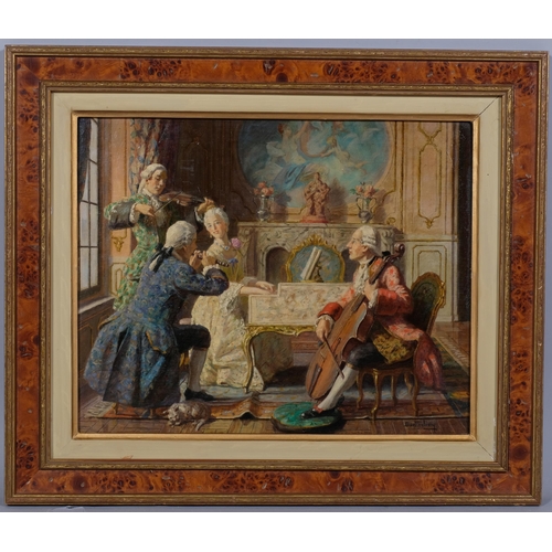 610 - Barthelemy, interior musical study, oil on panel, signed, 33cm x 41cm, framed, provenance: Frost & R... 