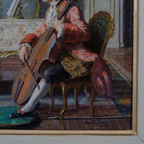 610 - Barthelemy, interior musical study, oil on panel, signed, 33cm x 41cm, framed, provenance: Frost & R... 