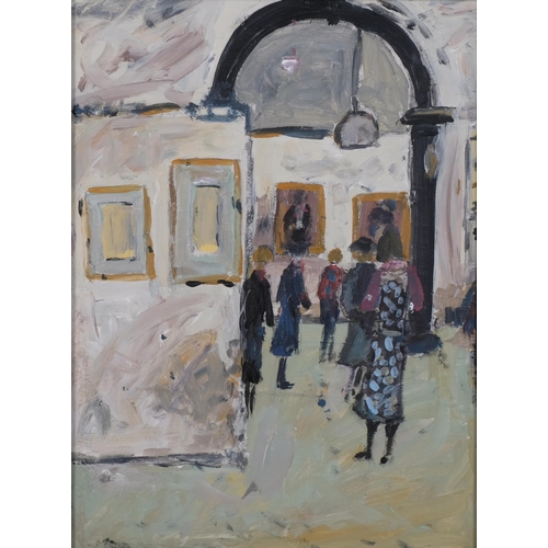 613 - Exhibition at the RA, contemporary oil on board, unsigned, 40cm x 29cm, framed