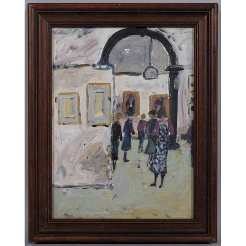 613 - Exhibition at the RA, contemporary oil on board, unsigned, 40cm x 29cm, framed