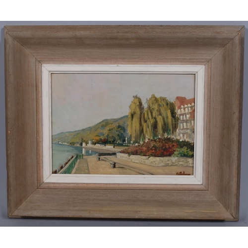 617 - Ray Steadman, the promenade, oil on board, signed, 20cm x 26cm, framed