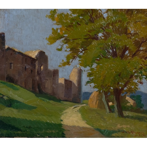 619 - William Miller Frazer (Scottish, 1864 - 1961), sunlight on castle ruins, signed and dated 1930, 39cm... 