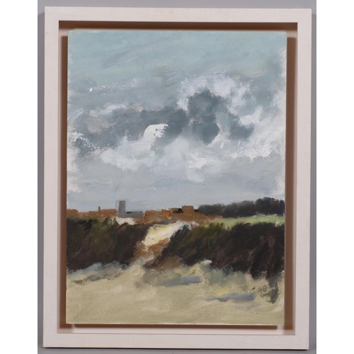 621 - 20th century Norwich School, a village by the sea Norfolk, oil on panel, unsigned, 41cm x 30cm, fram... 