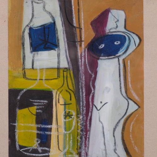 622 - Pair of contemporary abstract compositions, mixed media acrylic/chalk on paper, unsigned, image 26cm... 