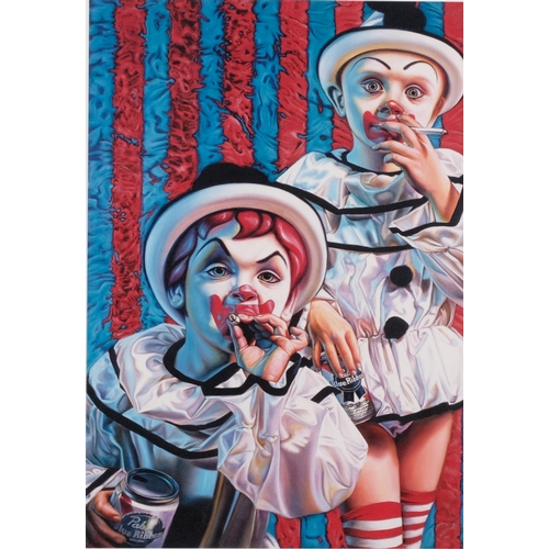 628 - Ron English (born 1959), Clown Kids Smoking 2004, printed on Somerset textured acid free ultra white... 