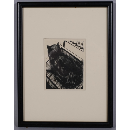 635 - John Nash (1893-1977), wood engraving on paper, The Black Cat, 8.5cm x 6.5cm, mounted, glazed and fr... 