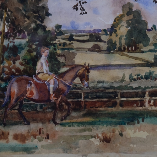 636 - Leonard Richmond (1889-1965), watercolour on paper, Morning Ride, 22.5cm x 28.5cm, mounted, glazed a... 