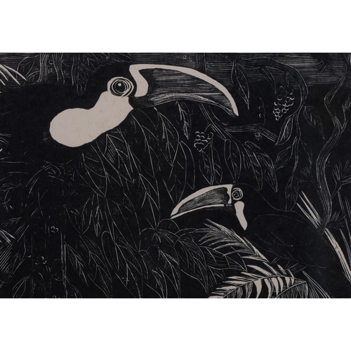 642 - Eric Dalglish (1894-1966), wood engraving on paper, Toucans, 10cm x 17.5cm, mounted, glazed and fram... 