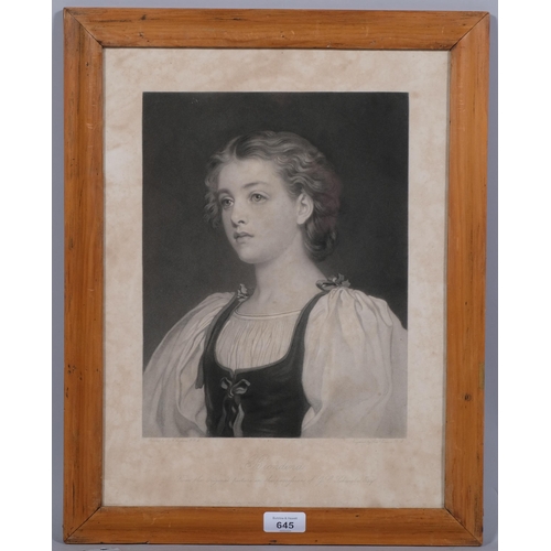 645 - Samuel Cousins (1801-1887), mezzotint on paper, Biondina after Frederick Leighton, 31cm x 24cm, glaz... 