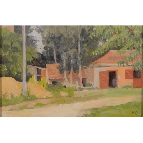 653 - Vita Gollancz (1926-2009), oil on board, Stable Yard, High Hall (1988) signed with initials VG, 19cm... 