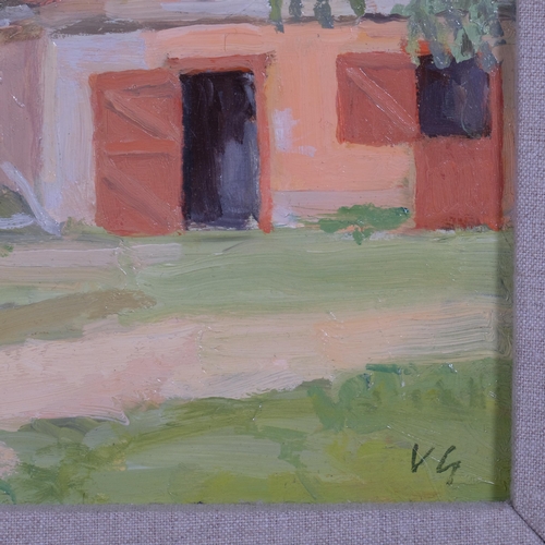 653 - Vita Gollancz (1926-2009), oil on board, Stable Yard, High Hall (1988) signed with initials VG, 19cm... 