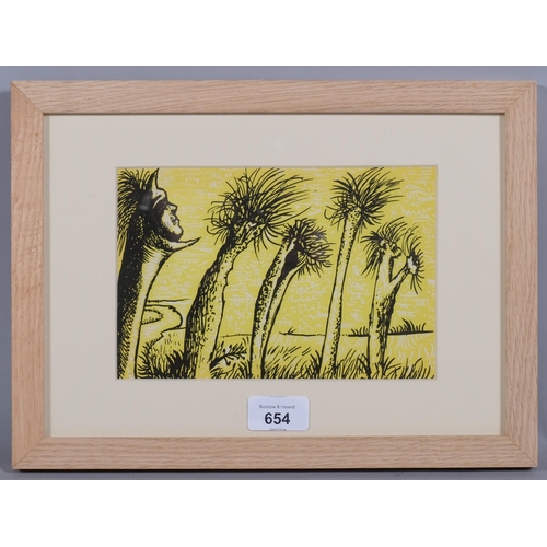 654 - John Craxton (1922-2009), original lithograph on paper, Yellow Trees, 13.5cm x 20cm, mounted, glazed... 