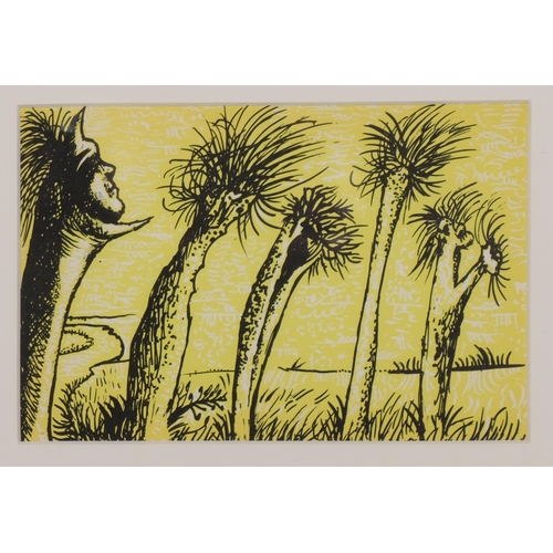 654 - John Craxton (1922-2009), original lithograph on paper, Yellow Trees, 13.5cm x 20cm, mounted, glazed... 