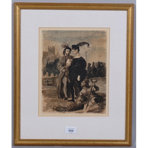 655 - Eugene Delacroix (1798-1863), lithograph on paper, Hamlet (1843), signed in the plate, 27.5cm x 21cm... 