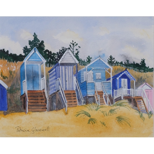 657 - Patricia Glasswell (XX-XXI), watercolour on paper, Beach Huts, Norfolk, signed lower left, 18.5cm x ... 