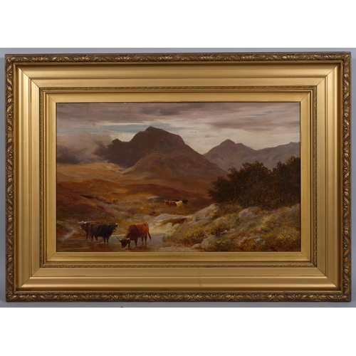 660 - Stephen Hogley (active 1874 - 1893), Highland cattle in the mountains, oil on canvas, signed, 41cm x... 