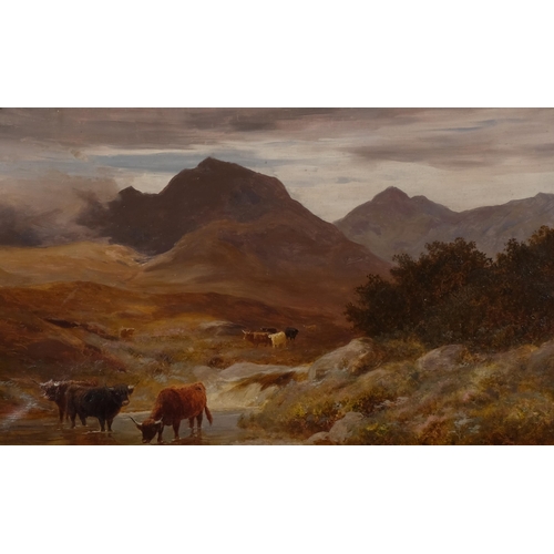 660 - Stephen Hogley (active 1874 - 1893), Highland cattle in the mountains, oil on canvas, signed, 41cm x... 