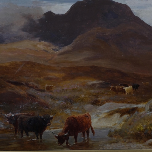 660 - Stephen Hogley (active 1874 - 1893), Highland cattle in the mountains, oil on canvas, signed, 41cm x... 