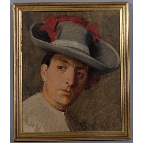 663 - Portrait of an actor, early to mid-20th century, oil on board, unsigned, 21cm x 17cm, framed