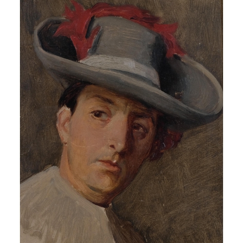 663 - Portrait of an actor, early to mid-20th century, oil on board, unsigned, 21cm x 17cm, framed