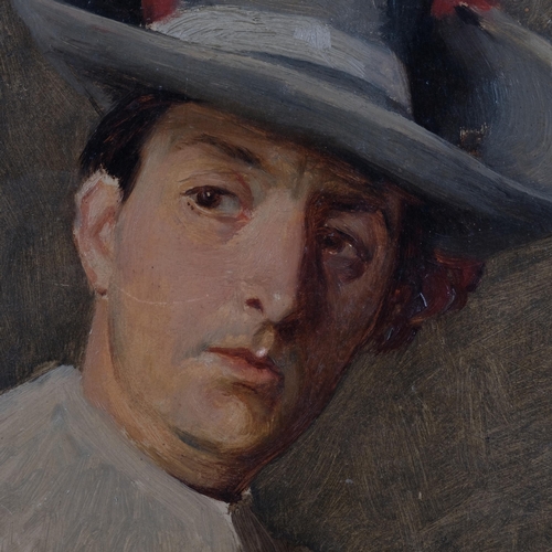 663 - Portrait of an actor, early to mid-20th century, oil on board, unsigned, 21cm x 17cm, framed