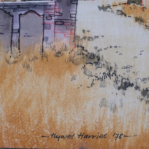 666 - Hywel Harries, Welsh urban scene, watercolour/ink, signed and dated 1978, 30cm x 46cm, framed