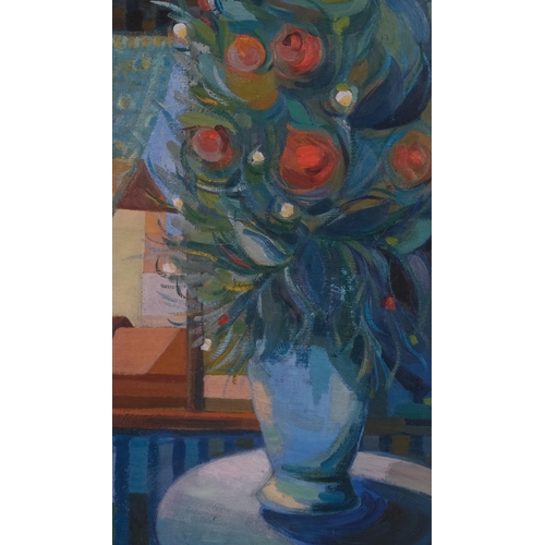 667 - Still life flowers, mid-20th century oil on board, indistinctly signed, 50cm x 31cm, framed