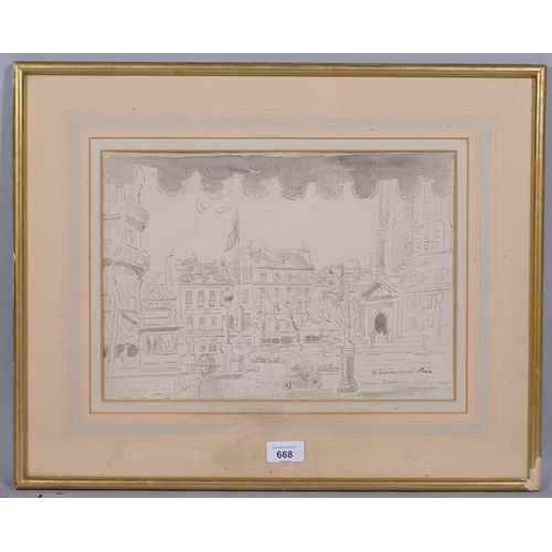 668 - Adrian Daintrey (1902 - 1988), St Germain des Pres, pen and ink, signed and dated 1957, 24cm x 35cm,... 