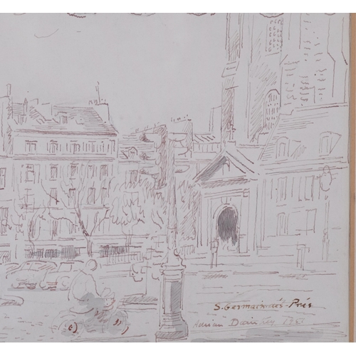 668 - Adrian Daintrey (1902 - 1988), St Germain des Pres, pen and ink, signed and dated 1957, 24cm x 35cm,... 