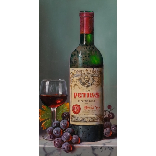 Raymond Campbell, Chateau Petrus 1982, still life, oil on board, signed, 38cm x 20cm, framed