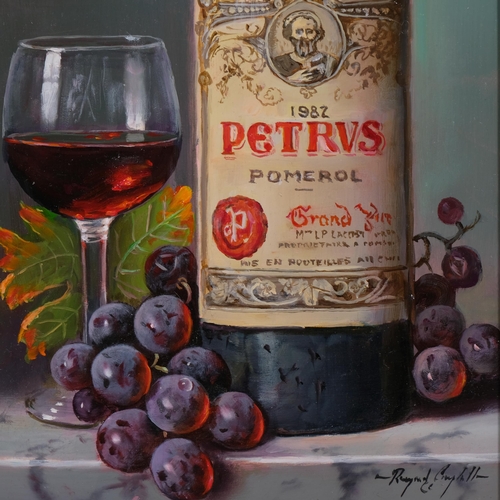 671 - Raymond Campbell, Chateau Petrus 1982, still life, oil on board, signed, 38cm x 20cm, framed