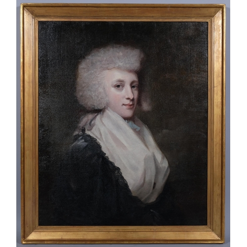 676 - **REPLACEMENT CONDITION REPORT** 19th century portrait of a gentleman wearing a powdered wig, oil on... 