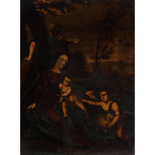 677 - 18th century study of the infant Christ with John the Baptist, oil on copper, inscribed verso, 28.5c... 