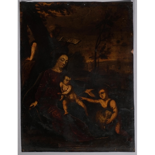 677 - 18th century study of the infant Christ with John the Baptist, oil on copper, inscribed verso, 28.5c... 