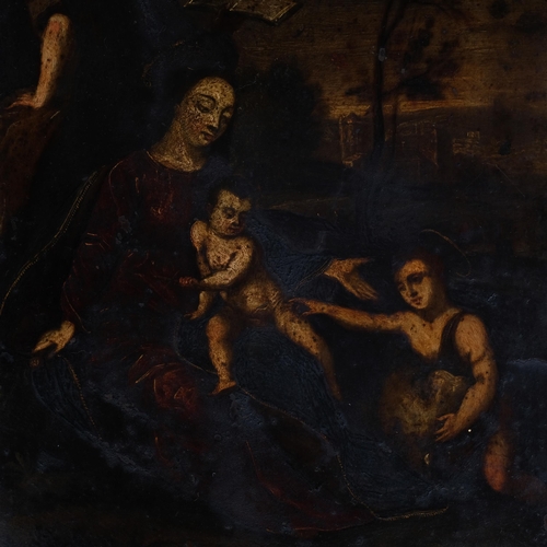 677 - 18th century study of the infant Christ with John the Baptist, oil on copper, inscribed verso, 28.5c... 