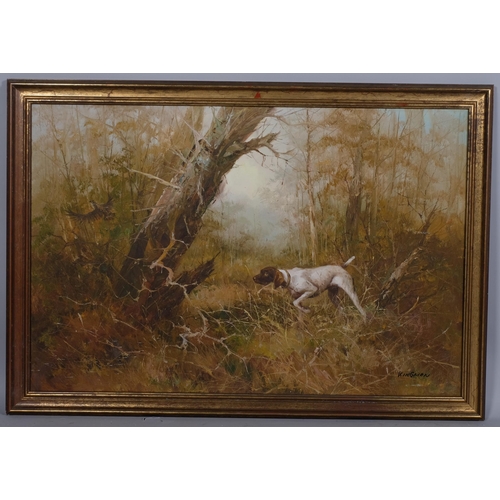 678 - Kingman, Gundogs in woodland, pair of oils on canvas, signed, 60cm x 90cm, framed