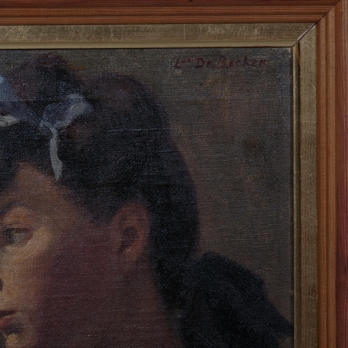 682 - L de Becker, head and shoulders portrait of a girl, oil on canvas, signed, 30cm x 25cm, framed