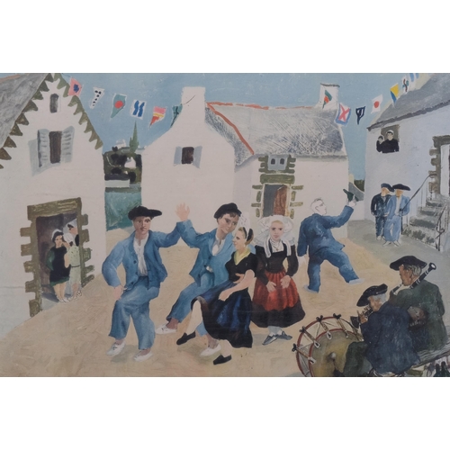 684 - After Christopher Wood, Bretton dancers, colour print, circa 1950s, 37cm x 52cm, framed