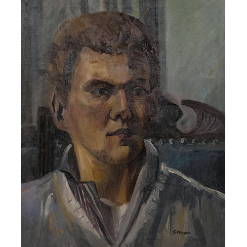 686 - E Morgan, portrait of a man, circa 1960s, oil on canvas, signed, 60cm x 50cm, framed