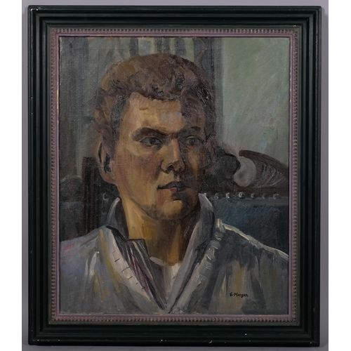 686 - E Morgan, portrait of a man, circa 1960s, oil on canvas, signed, 60cm x 50cm, framed