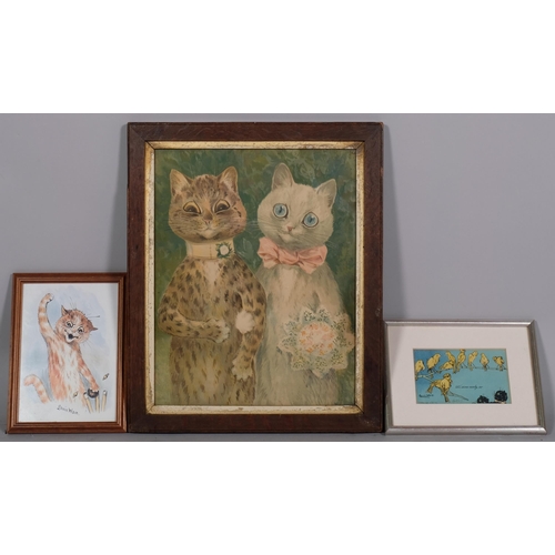 688 - Louis Wain (1860 - 1939), a happy pair, 19th century colour lithograph, 36cm x 28cm, original frame,... 