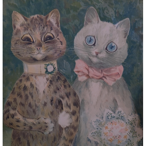 688 - Louis Wain (1860 - 1939), a happy pair, 19th century colour lithograph, 36cm x 28cm, original frame,... 