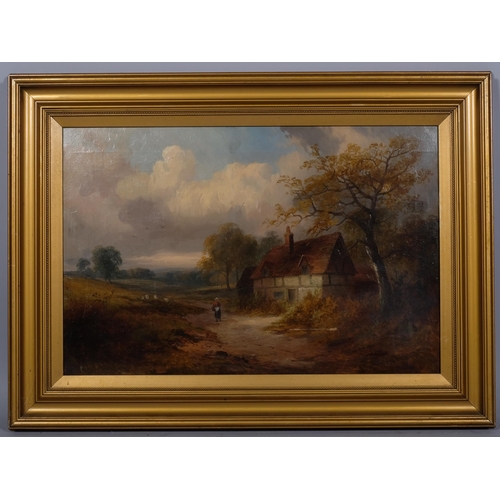 691 - T Scott, country cottage, 19th century oil on canvas, signed, 41cm x 61cm, framed