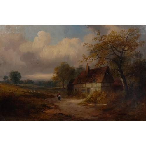 691 - T Scott, country cottage, 19th century oil on canvas, signed, 41cm x 61cm, framed